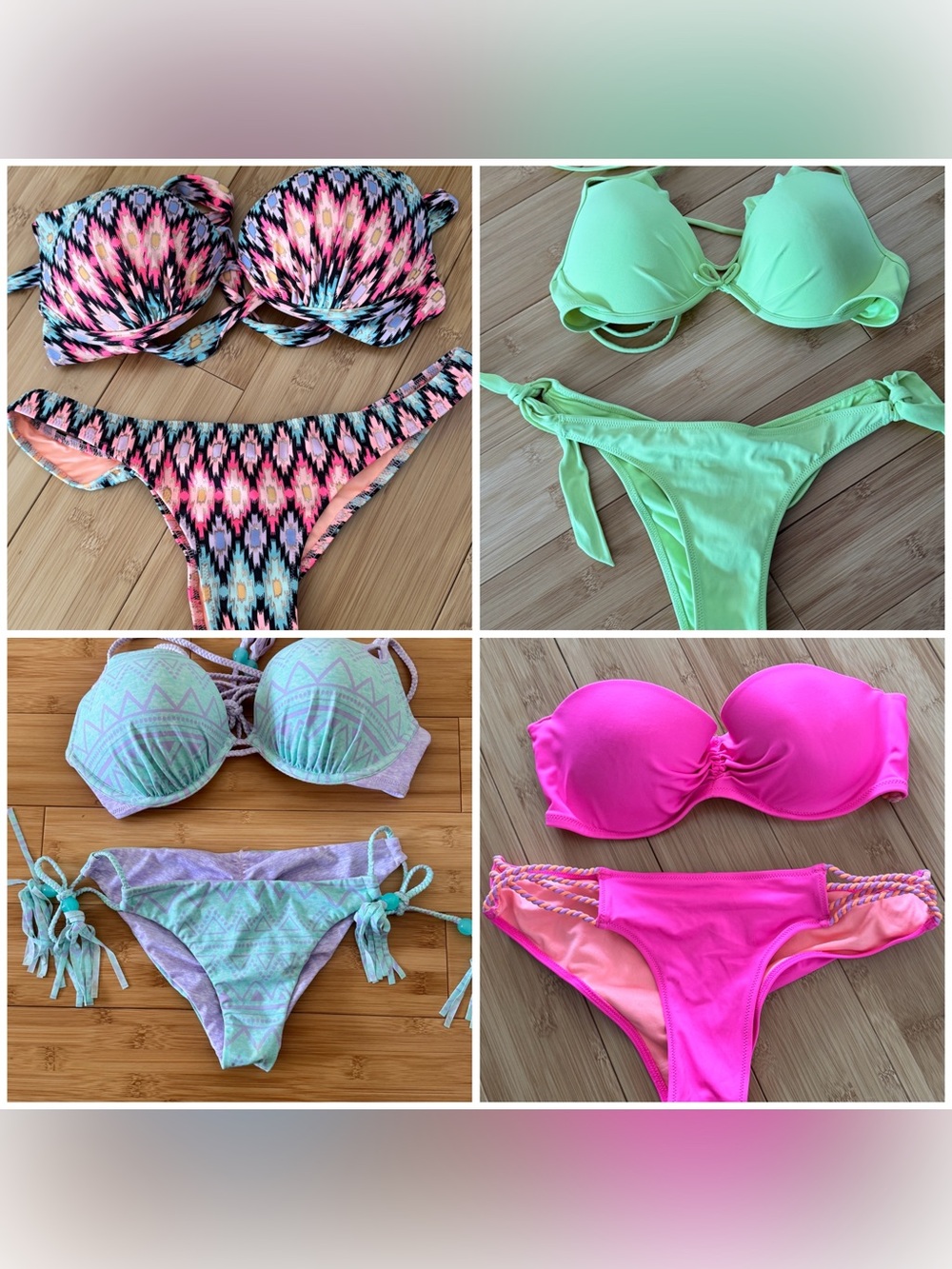Victoria's Secret bundle of 4 Patterned Mix Bikini Sets- Pink, Lime, Mint